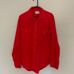 Wrangler Vibrant Red Western Shirt Pearl Snap closure Butterfly Collar 16 35